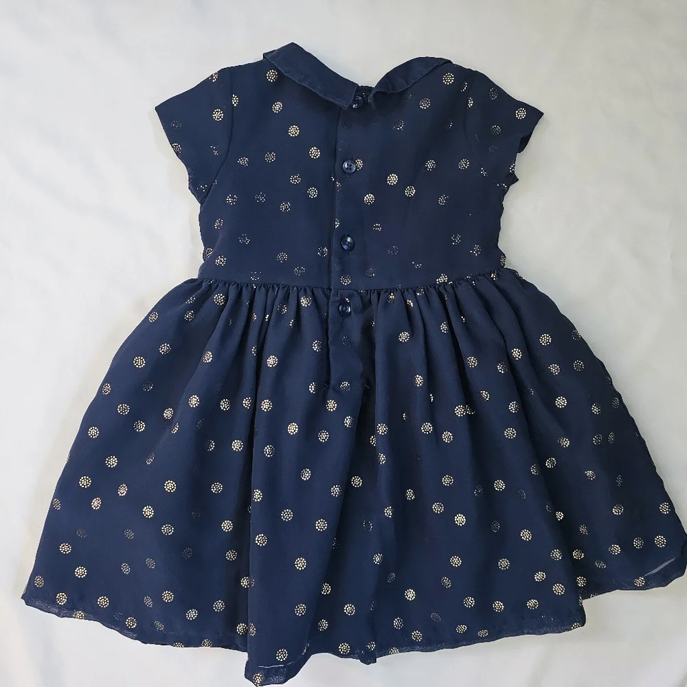 Cute Baby Party Dress- Navy With Silver Polka Dots- size 12 Month